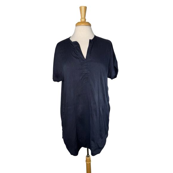 VINCE Linen Blend Shift Dress in Navy Blue Size XS Womens Pockets Made in USA - Picture 1 of 10